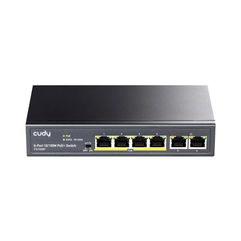 Switch PoE+ 6 ports, intérieur, 4 ports PoE+ 32W, mode CCTV 250m